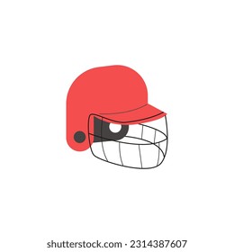 Baseball player helmet for protection and safety, flat vector illustration isolated on white background. Sports game equipment. Helmet with face guard for American football players.