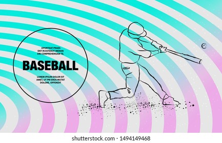 Baseball player hit the ball. Vector outline of Baseball player sport illustration.