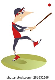 Baseball player hits a ball