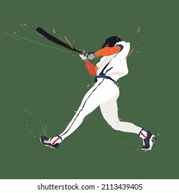 A baseball player hits the ball with a bat. Baseball player in action. Hand drawn vector illustration 