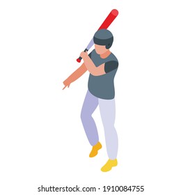 Icono del jugador de béisbol. Isometric del ícono del vector del jugador de béisbol para el diseño web aislado en fondo blanco