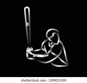 Baseball player, hitter swinging with bat, abstract isolated vector silhouette, Line art vector illustration.