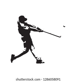 Baseball player hitting ball, batter,  isolated vector silhouette