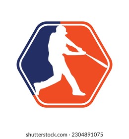 A baseball player hitting a ball concept swinging a bat very fast vector illustration. sports logo. baseball game. baseball club logo design shape.