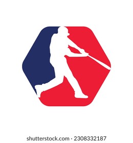 A baseball player hitting a ball concept swinging a bat very fast vector illustration. sports logo. baseball game. baseball club logo design shape.