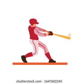 baseball player hitting ball for home run cartoon flat illustration vector isolated in white background