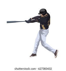 Baseball player hitting ball, isolated vector illustration