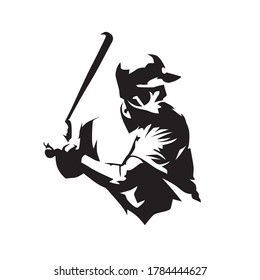 Baseball player holding bat, isolated vector silhouette. Baseball batter logo, team sport athlete