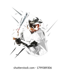 Baseball player holding bat, isolated low polygonal vector illustration. Geometric baseball batter logo from triangles, team sport athlete