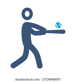 Baseball player icon blue flat vector design batter swing symbol sport game athletic active graphic element sign