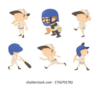 Baseball player icon set. Cartoon set of baseball player vector icons for web design isolated on white background