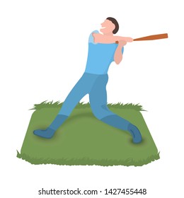 Baseball player icon. Sport label on white Background. Character Cartoon style. Vector Illustration.