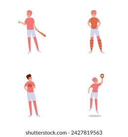 Baseball player icons set cartoon vector. Various action of baseball player. Sport, team game