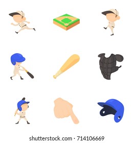 Baseball player icons set. Cartoon set of 9 baseball player vector icons for web isolated on white background
