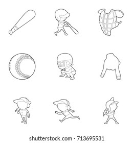 Baseball player icons set. Outline set of 9 baseball player vector icons for web isolated on white background