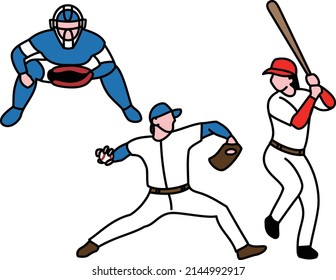 Baseball player illustration 3-piece set