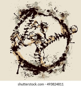 Baseball player inside imprint of ball