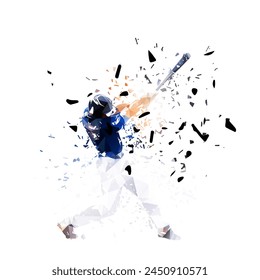 Baseball player, isolated low poly vector illustration with shatter effect