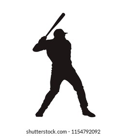 Baseball player isolated vector silhouette. Batter