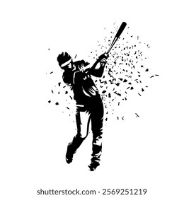 Baseball player, isolated vector silhouette, dispersion effect