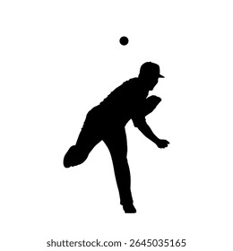 Baseball player isolated vector silhouette, front view. Baseball pitcher