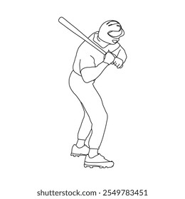 Diseño de Vector de arte de línea de jugador de béisbol. Diseño de ilustración de contorno de jugador de béisbol.