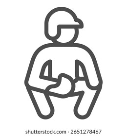Baseball player line icon, baseball game concept. Vector graphics. Man in helmet with glove sign on white background, outline style icon for mobile or web design