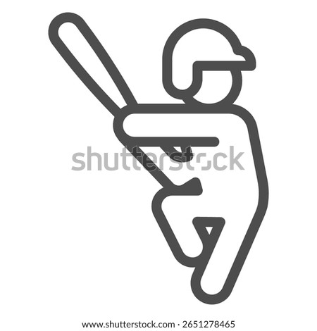 Baseball player line icon, baseball game concept. Vector graphics. Sportsman with helmet and bat, sport sign on white background, outline style icon for mobile or web design