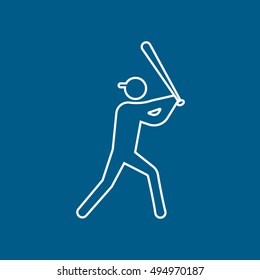 Baseball Player Line Icon On Blue Background