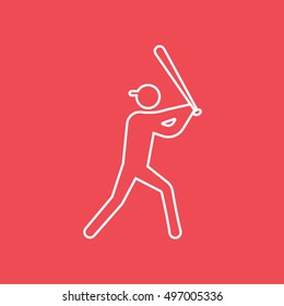 Baseball Player Line Icon On Red Background