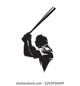 Logo del jugador de béisbol, bateador de béisbol, silueta vectorial aislada, dibujo de tinta. Vista trasera