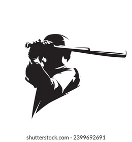 Baseball player logo, batter, isolated vector silhouette, ink drawing. Team sport athlete