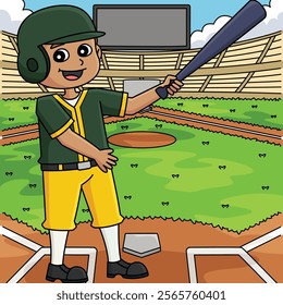 Baseball Player on the Field Colored Cartoon 