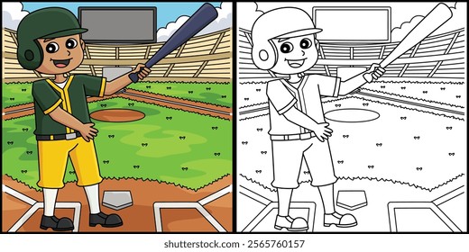 Baseball Player on the Field Coloring Illustration