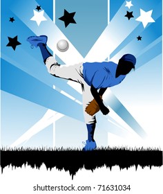 Baseball player on the field (vector illustration);