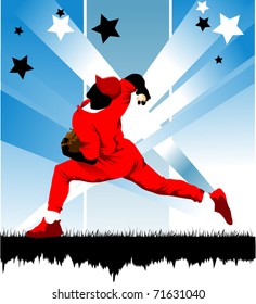 Baseball player on the field (vector illustration);