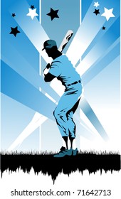 Baseball player on the field (vector illustration);