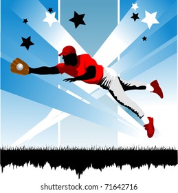 Baseball player on the field (vector illustration);