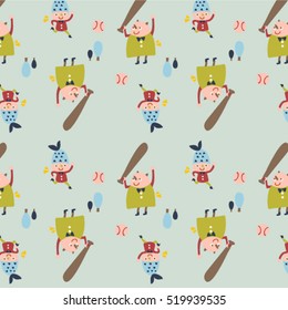 Baseball player pattern in vintage colors. Vector cartoon illustration
