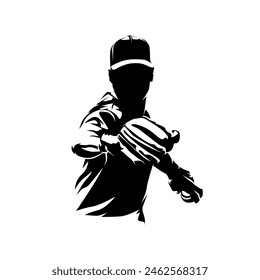 Baseball player, pitcher, isolated vector silhouette, ink drawing