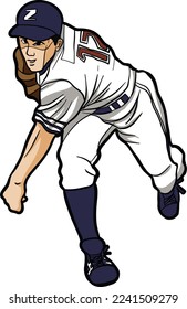 Baseball player pitcher throwing ball 