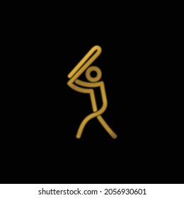 Baseball Player Playing Stick Man gold plated metalic icon or logo vector