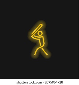 Baseball Player Playing Stick Man yellow glowing neon icon
