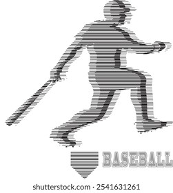 Baseball player playing baseball. Strips design. Monochromatic isolated
