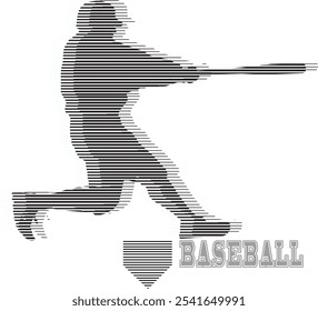 Baseball player playing baseball. Strips design. Monochromatic isolated