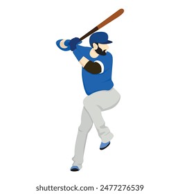 Baseball Player pose To Hit The Ball. Batter Player Character Is Wearing A Helmet And Standing Firmly, Showcasing Readiness And Determination In Sport. Flat Vector Illustration