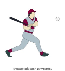 Baseball Player Ready To Hit The Ball. Flat Design Vector Illustration Isolated In White Background.