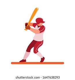 baseball player ready for strike, baseball batter pose to hit ball cartoon flat illustration vector isolated in white background