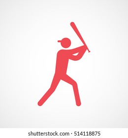 Baseball Player Red Flat Icon On White Background