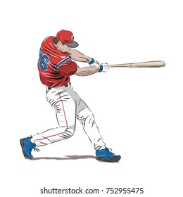 Baseball player in red jersey, isolated vector illustration